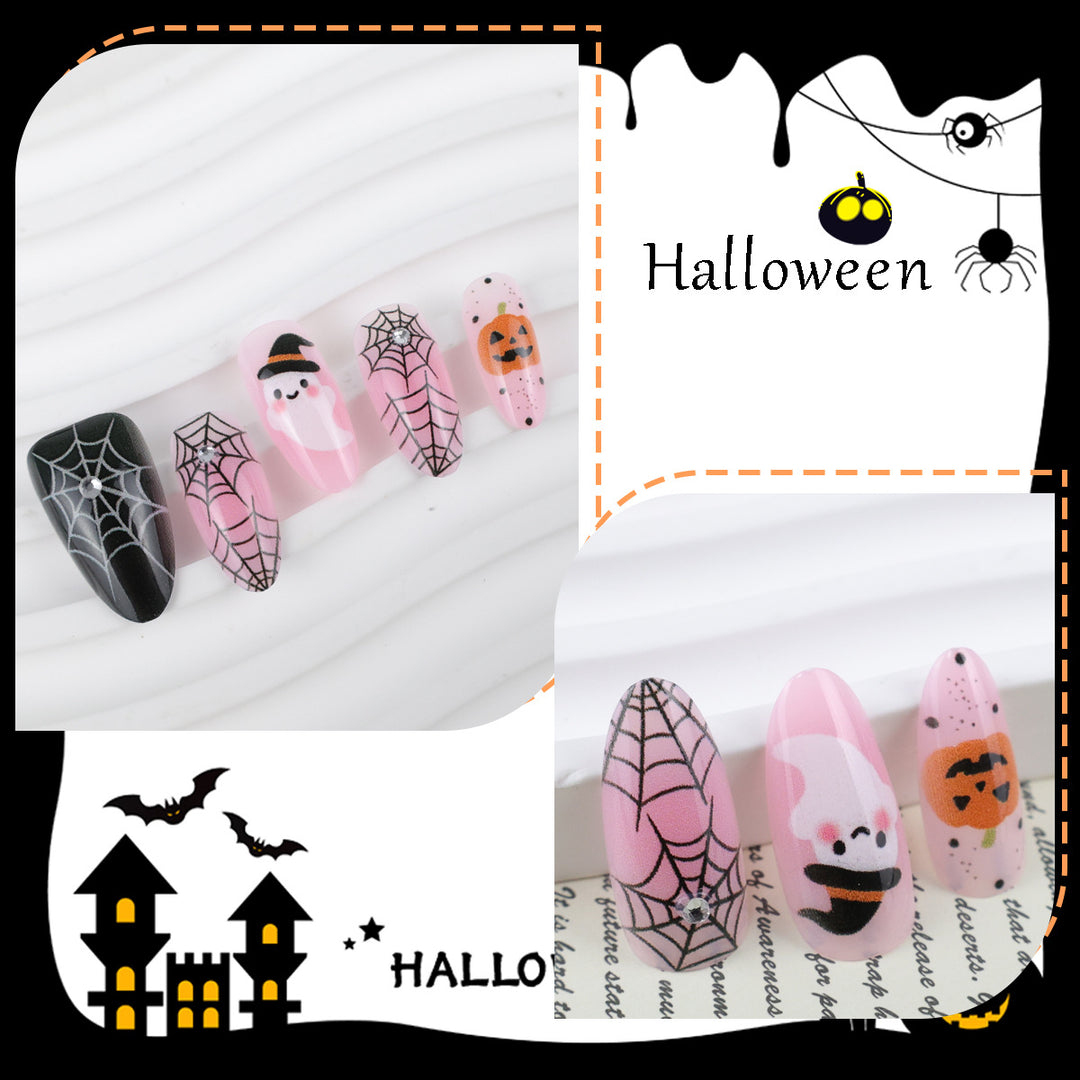 Halloween Artificial Nail Set with Creative Ghost and Spider Designs Kalsten
