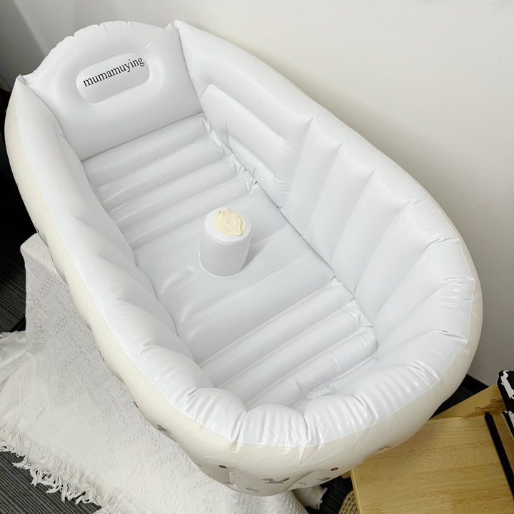 Inflatable Portable Baby Bathtub with Headrest and Built-In Cup Holder