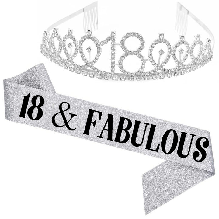 Girl Glittering Birthday Crown and Sash Set Kalsten