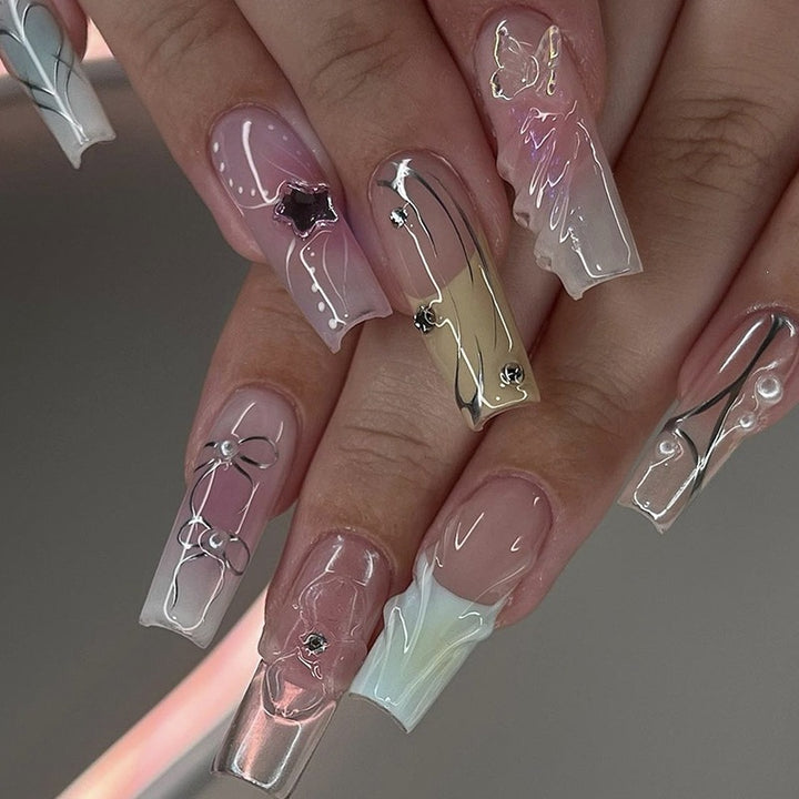 Art Nail Set with Stylish Gradient and 3D Elements Kalsten