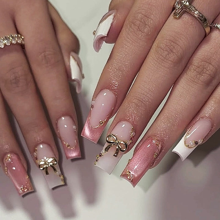 Acrylic nail set with elegant glitter and 3D accents Kalsten