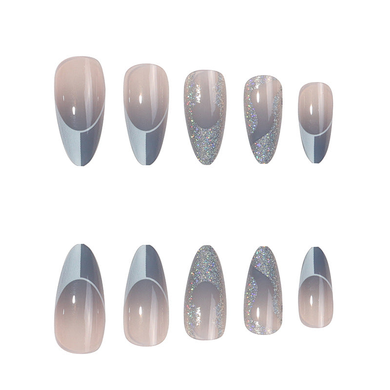 Decorative Stiletto Press-On Nails with Glitter and Wavy Design Kalsten