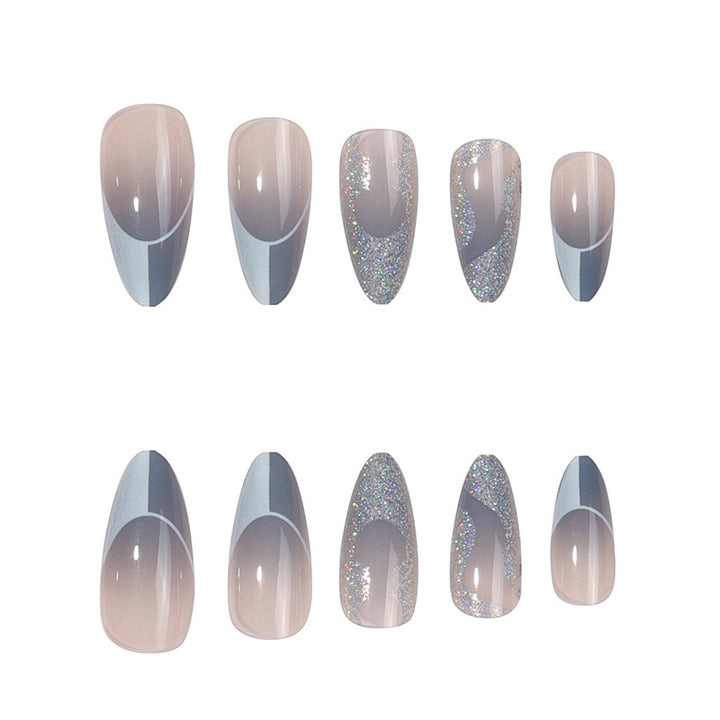 Decorative Stiletto Press-On Nails with Glitter and Wavy Design Kalsten