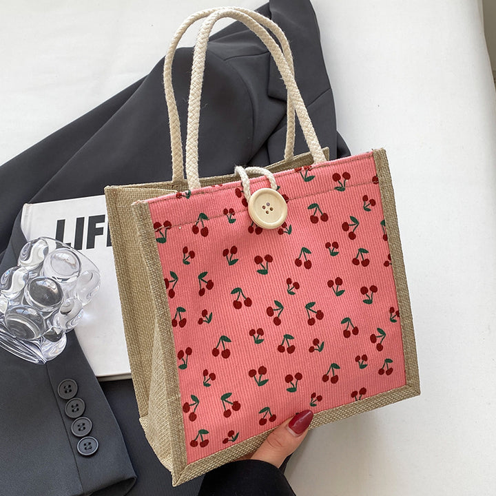 Floral Print Jute Tote Bag