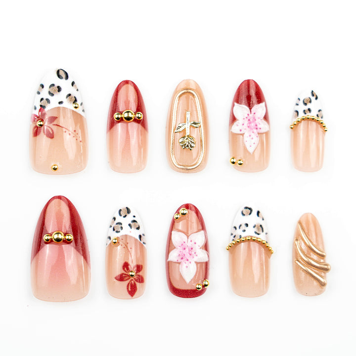 Artistic Decorative Press-On Nail Art Set with Floral and Leopard Patterns Kalsten