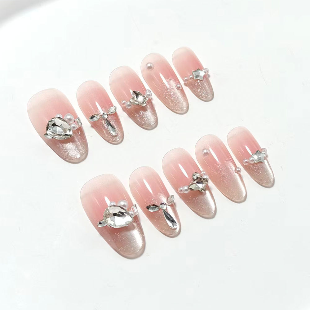 Glamorous artificial nail set with elegant rhinestone applications Kalsten