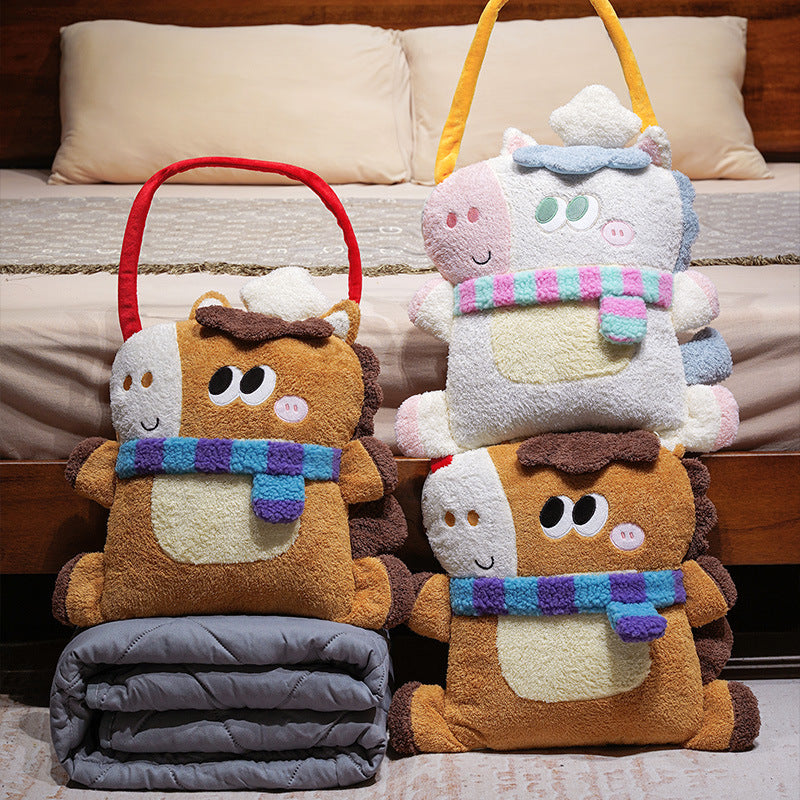 Cozy plush shoulder bag with animal motif and padded carrying handle