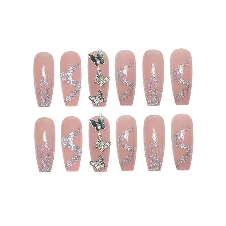 Decorative Press-On Nail Art Set with 3D Accents