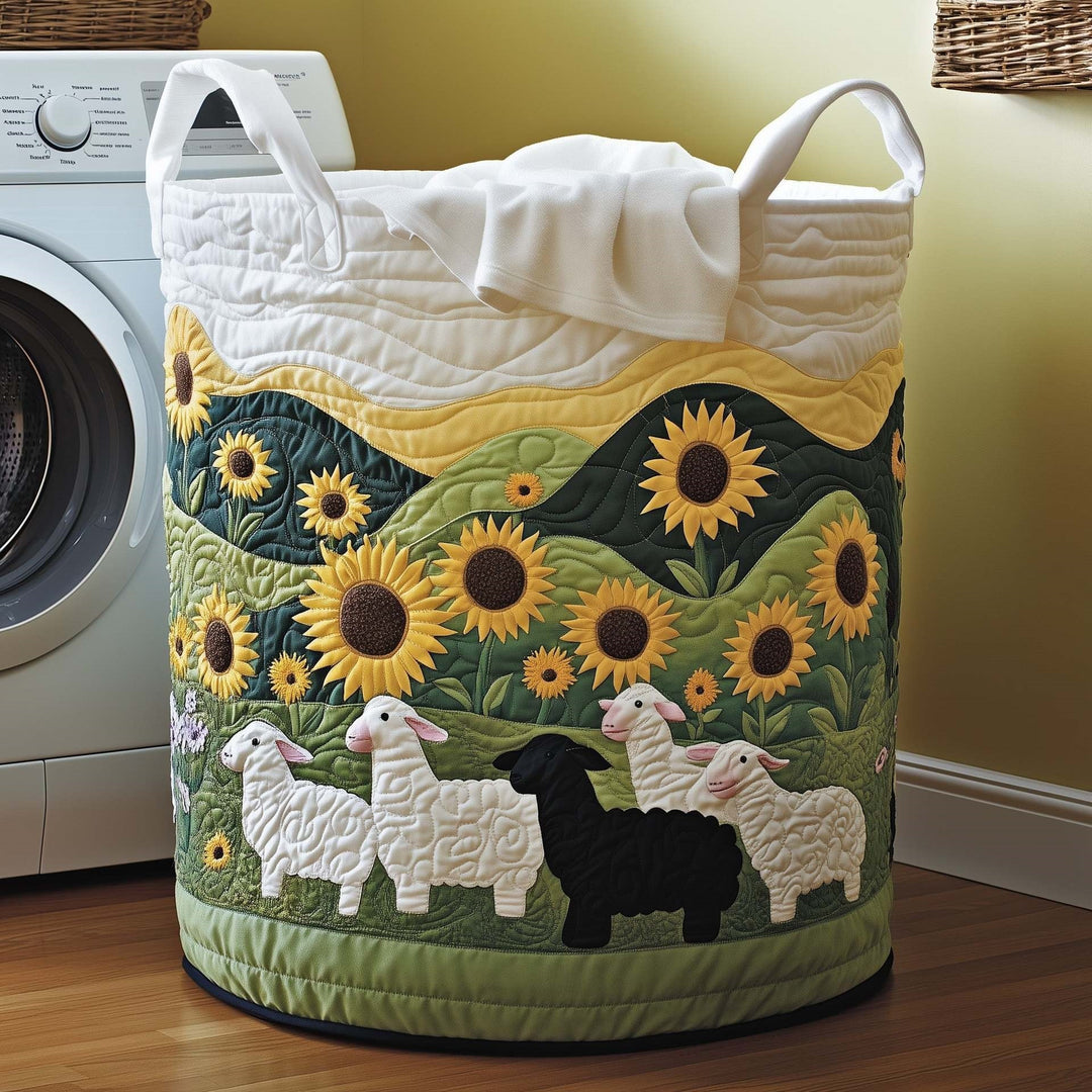 Quilted Decorative Laundry Storage Basket With Rope Handles Collapsible Fabric Organizer