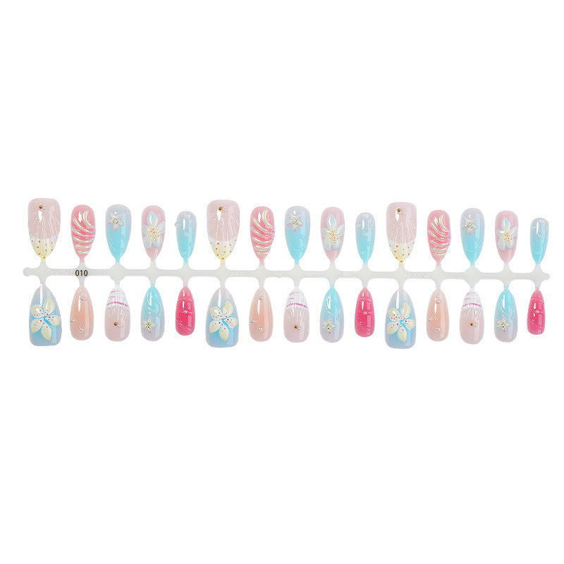 Artificial Nail Set with Floral Designs and Glittering Accents Kalsten