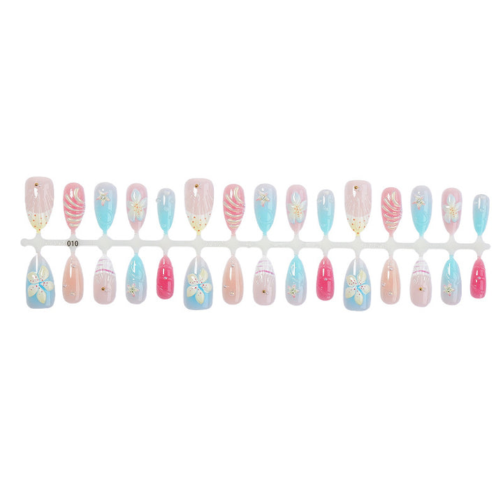 Artificial Nail Set with Floral Designs and Glittering Accents Kalsten