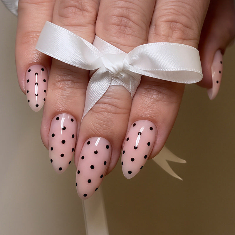 Elegant Press-On Nail Set with Stylish Polka Dot Design Kalsten