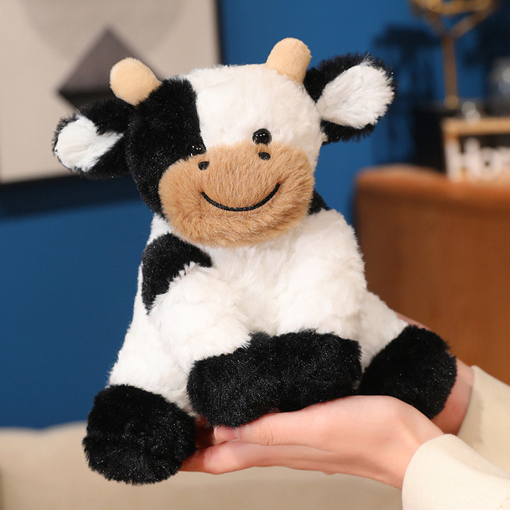Plush Sitting Cow Cuddle Buddy with Ultra-Soft Faux-Fur Snout and Embroidered Smile Kalsten
