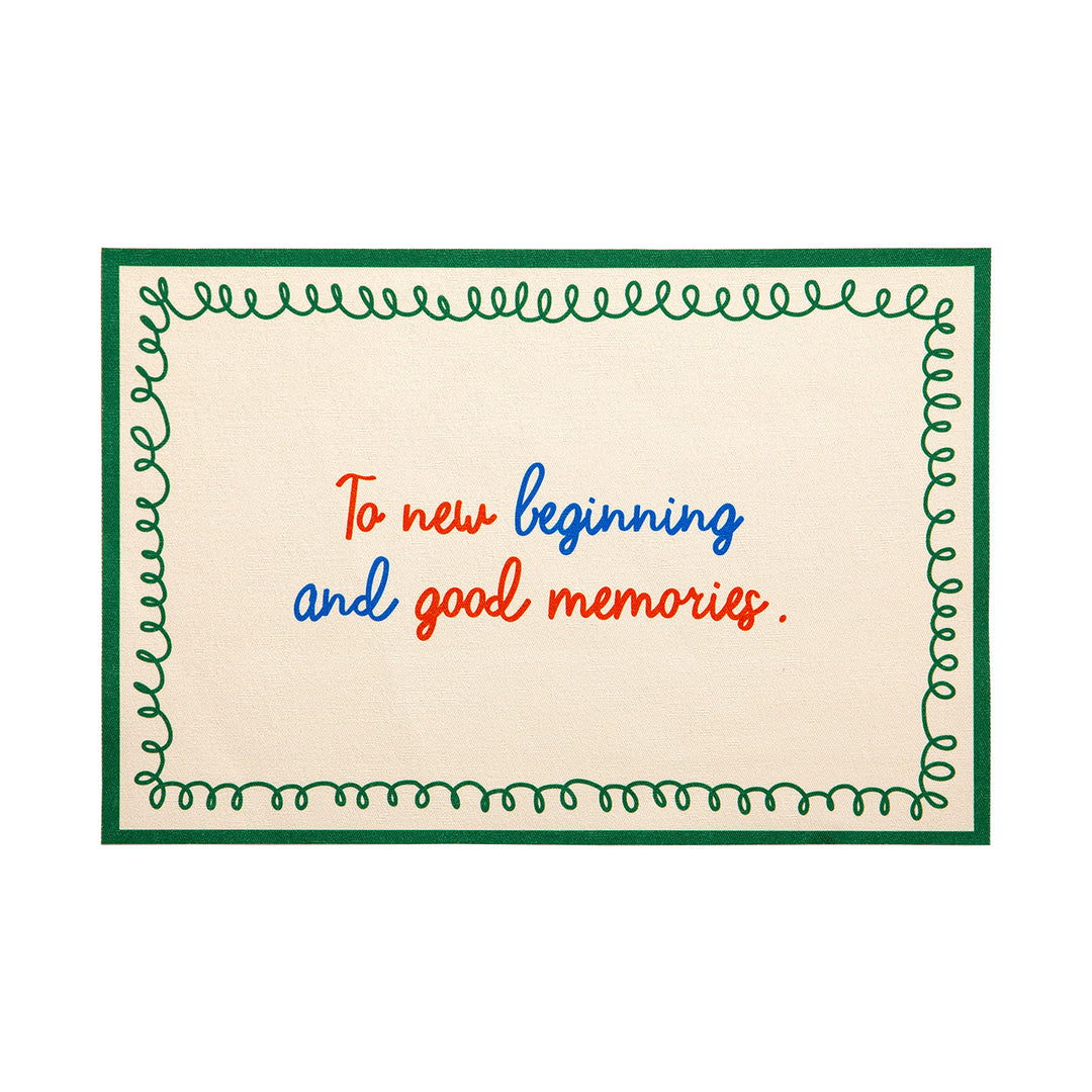 rectangular door mat made of canvas with typographic lettering