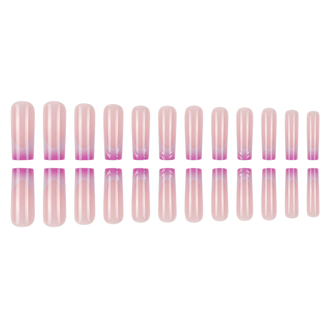 Elegant Long Acrylic Press-On Nail Set with Artistic Ombré Design Kalsten