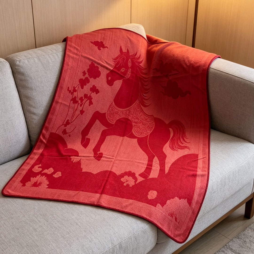 Decorative Equestrian-Themed Throw Blanket