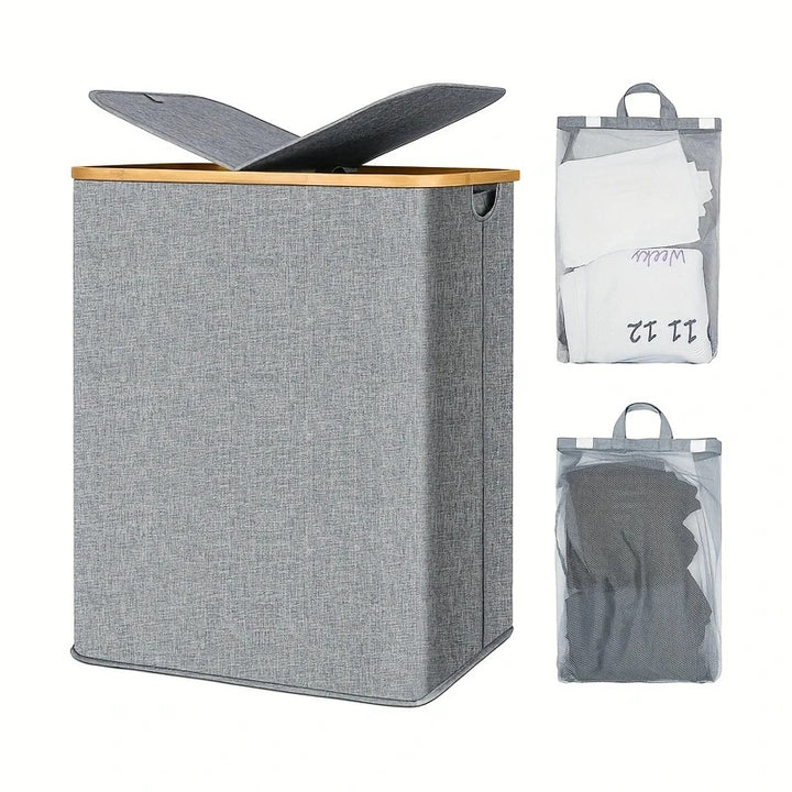 Elegant laundry basket with bamboo lid Kalsten