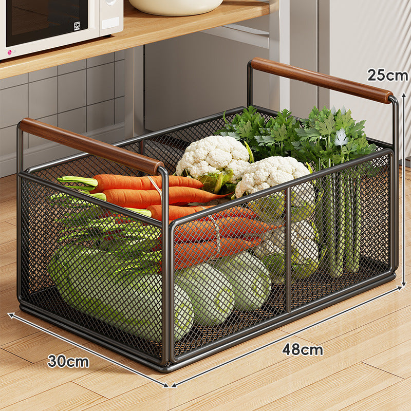 Rolling Mesh Kitchen Storage Cart with Wooden Handles