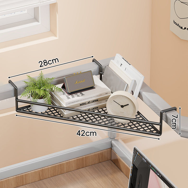Clamp-On Mesh Desk Partition Shelf Organizer with Lattice Tray and Over-Edge Hooks