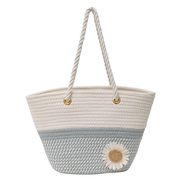 Handcrafted Floral Detail Straw Tote Bag Kalsten