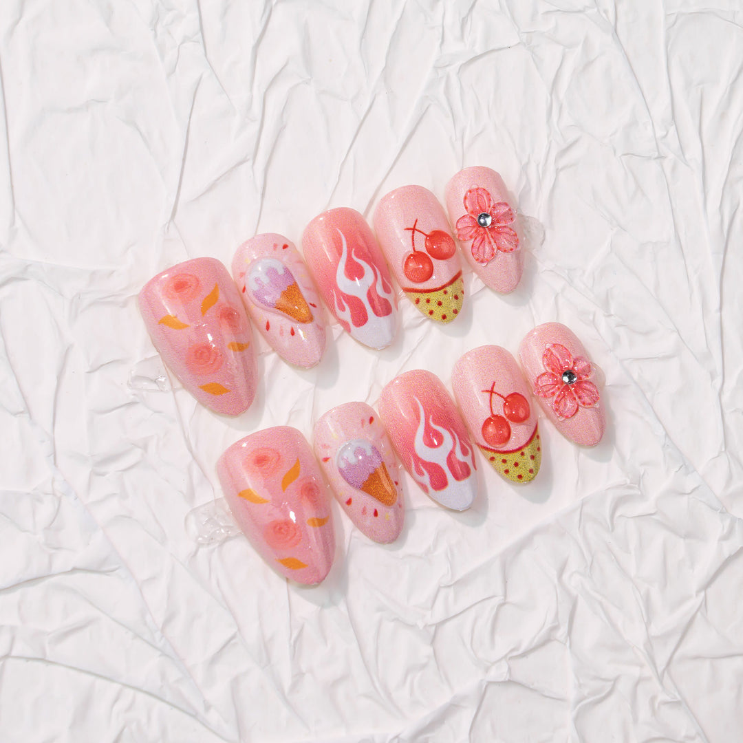 Artistic Dessert-Themed Press-On Nail Set