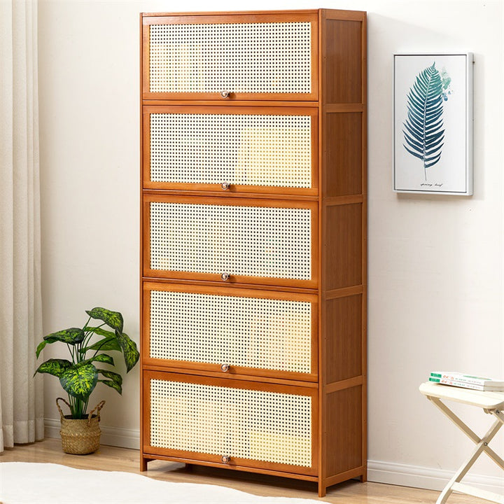 Storage chest with decorative rattan front and functional storage Kalsten