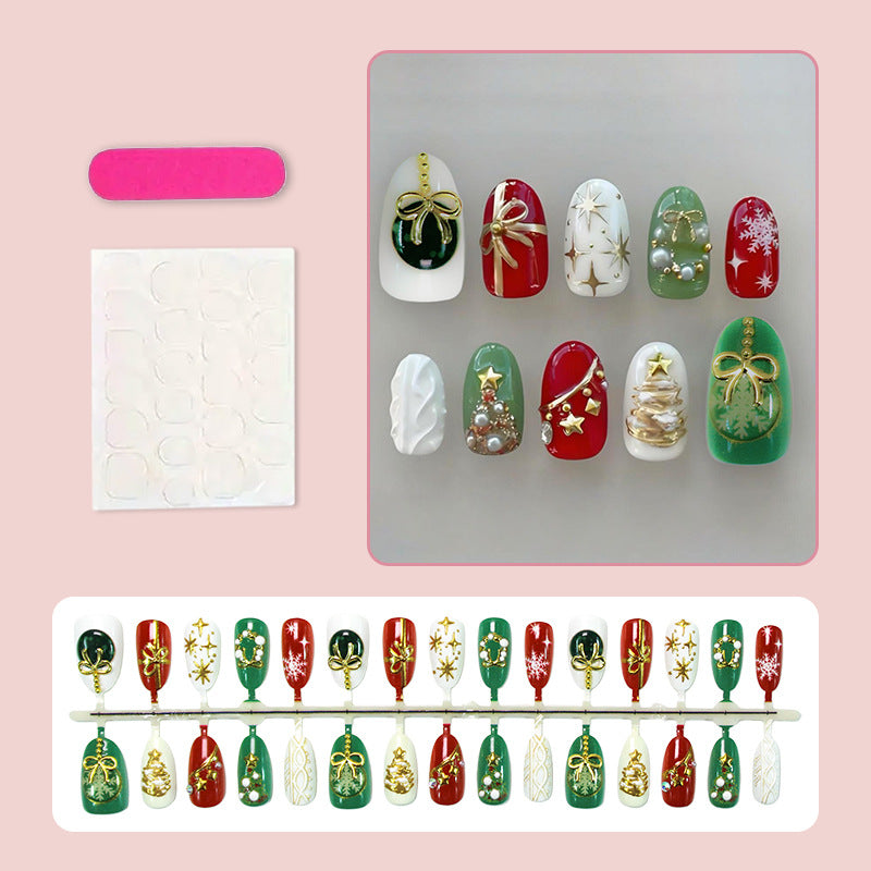 Artificial nail set with festive Christmas motifs and glamorous gold decorations Kalsten