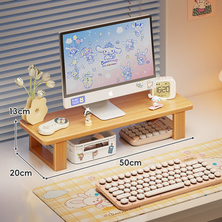 Bamboo Desktop Monitor Riser with Under-Shelf Keyboard Storage and Cable Management