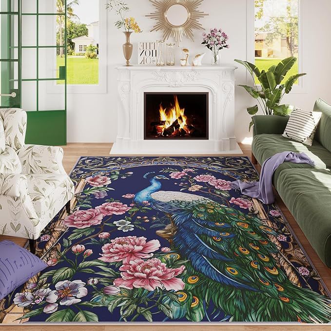 Ornamental Peacock Design Area Rug Kalsten