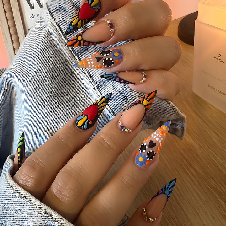 Acrylic nail set with creative and colorful pattern designs Kalsten