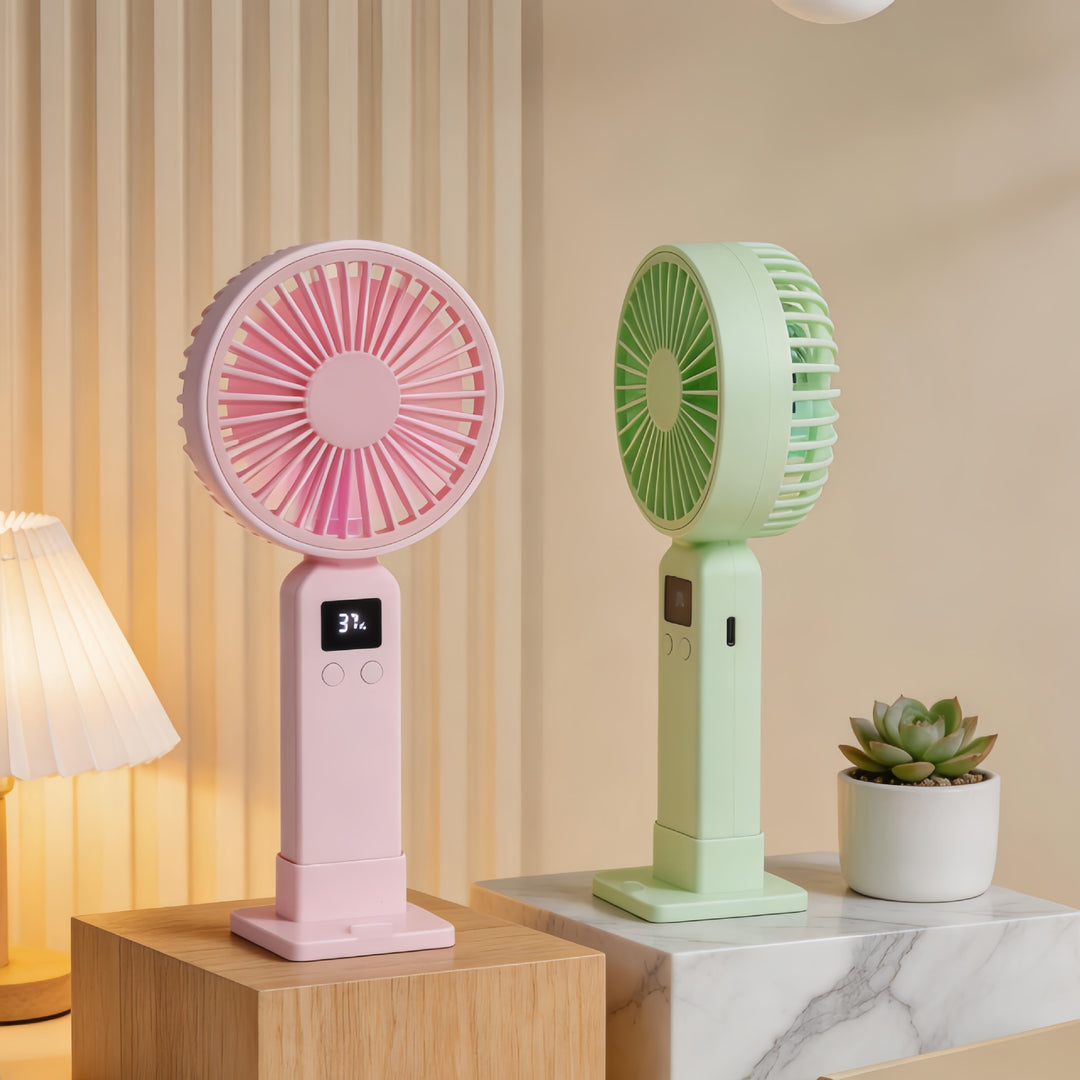 Ladies portable USB fan with digital speed display and ergonomic design Kalsten