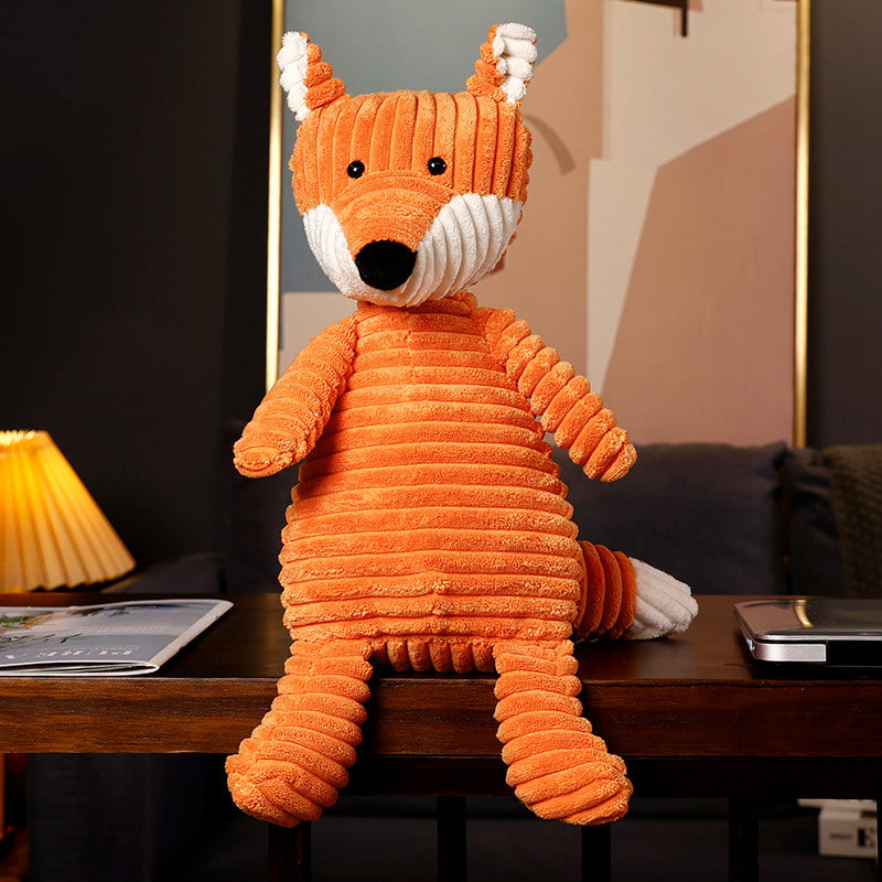 Corduroy Ribbed Fox Decorative Plush Cuddle Doll with Textured Stripe Body and Embroidered Features Kalsten