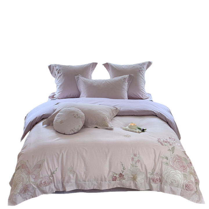 luxurious cotton satin bed linen set with floral embroidery