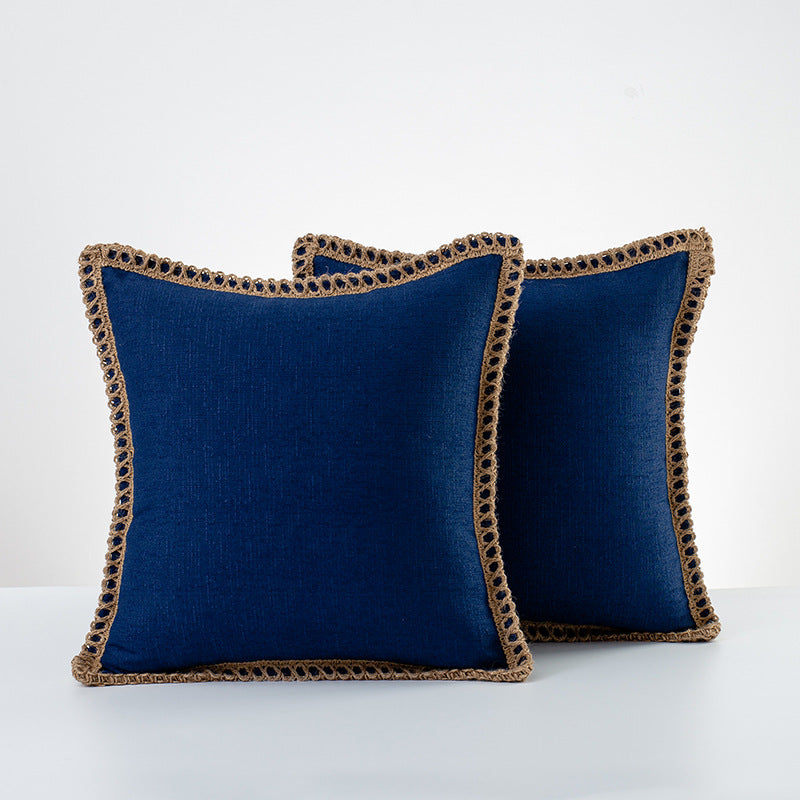 Decorative Linen Throw Pillow Pair with Braided Fringe Trim