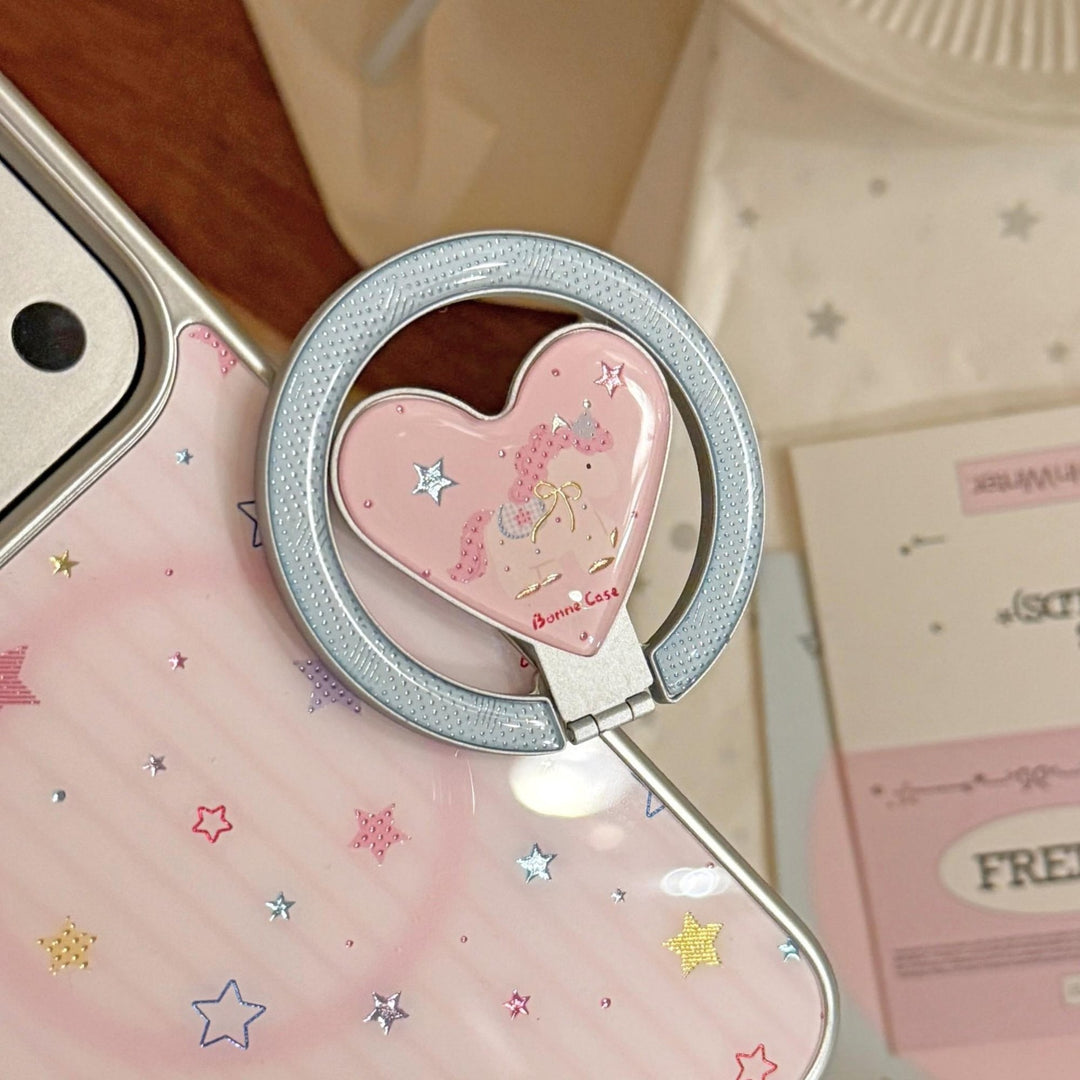 Hand mirror in heart-shaped design with unicorn motif Kalsten
