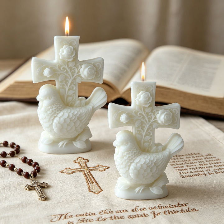 Ornamental Cross and Dove Candle
