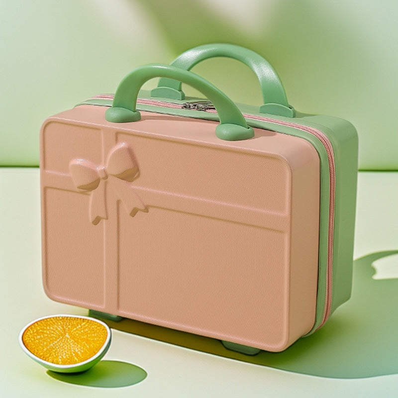 structured hard-shell cosmetic travel case with embossed bow and dual top handles Kalsten