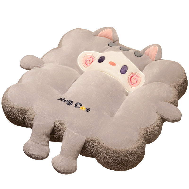 Plush seat cushion in cat shape with extra soft padding and seat cover