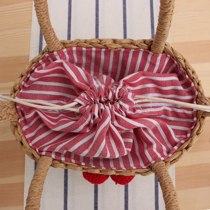 Basket bag with crocheted cherry design Kalsten