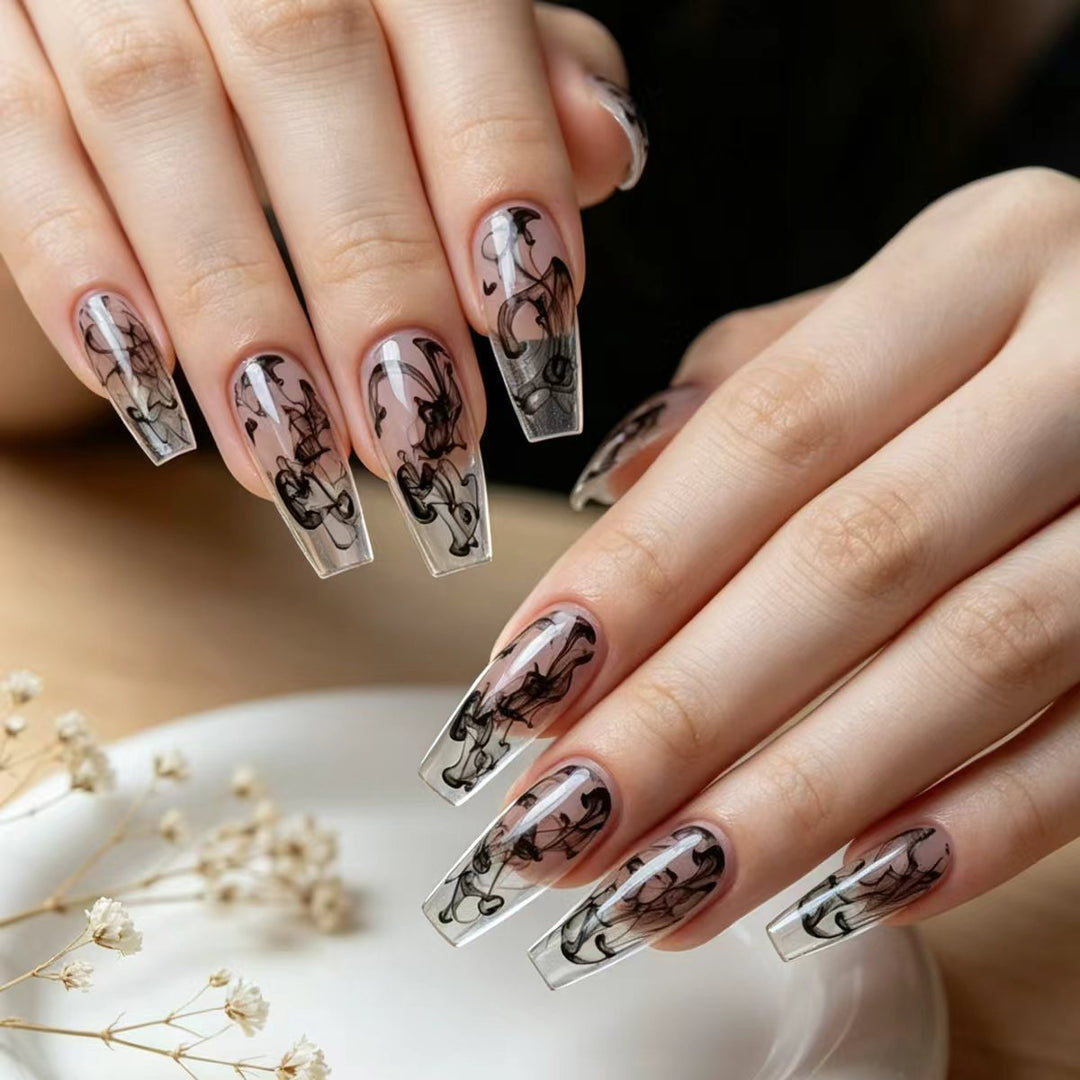 Artificial nails with modern transparent marble effect Kalsten