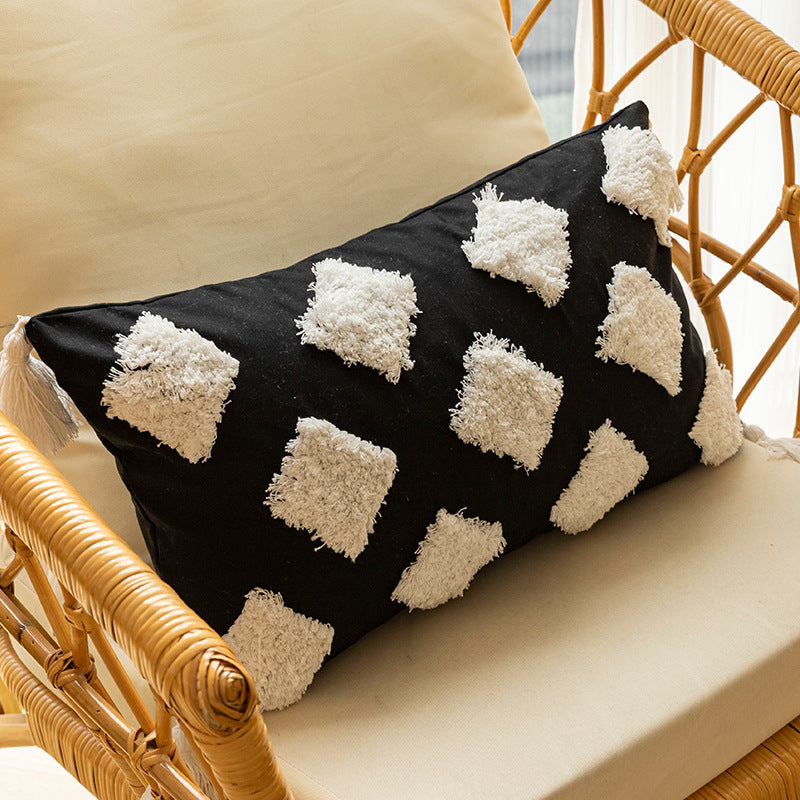 Textured Geometric Embroidered Square Throw Pillow Cover with Hidden Zipper