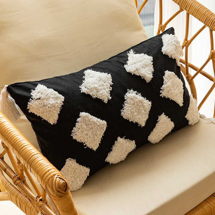 Textured Geometric Embroidered Square Throw Pillow Cover with Hidden Zipper