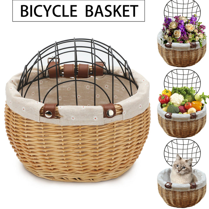 woven rattan pet carrier basket with collapsible metal dome and removable linen lining Kalsten