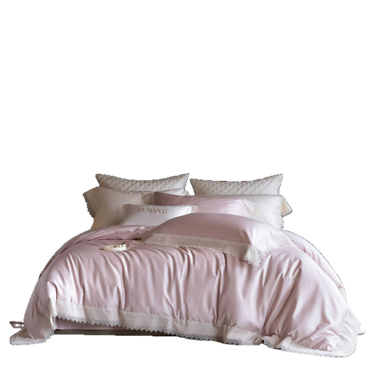 Luxurious satin bedding set with fine lace edging