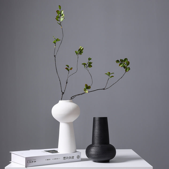 Modern Minimalist Ribbed Ceramic Vase