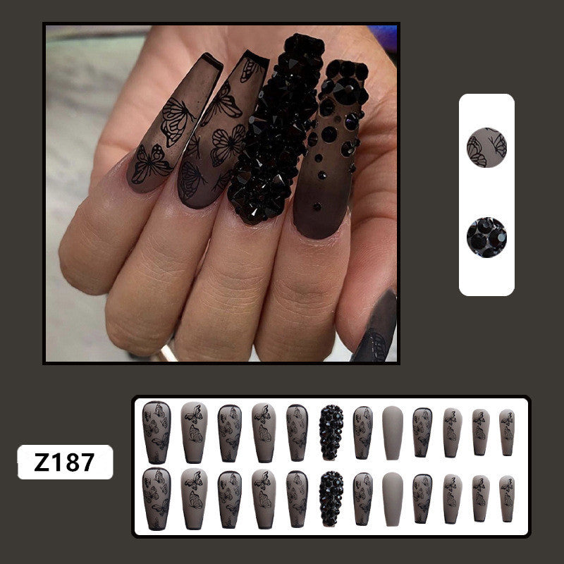 Artistic Press-On Nail Set with Butterfly Design