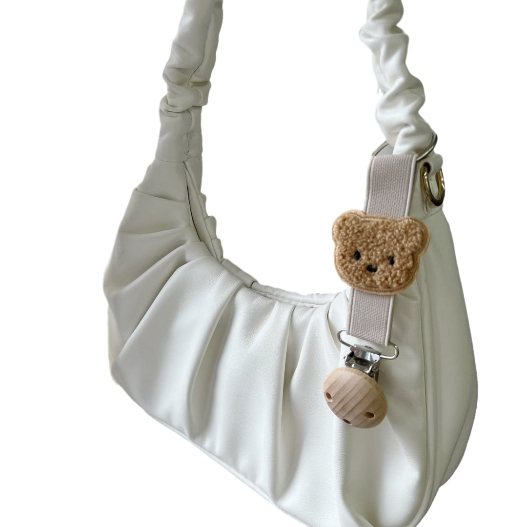 Embroidered Teddy Pacifier and Teether Clip with Wooden Safety Clamp