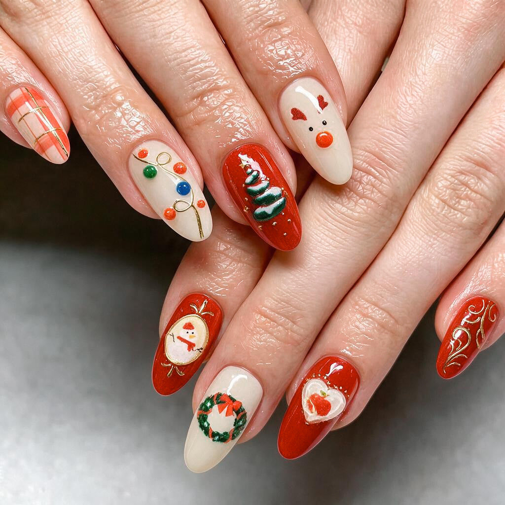 Festive Holiday-Themed Press-On Nail Art Set Kalsten 1790636426