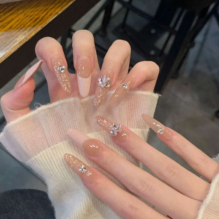 Decorative Stiletto Press-On Nails with Gemstone Accents