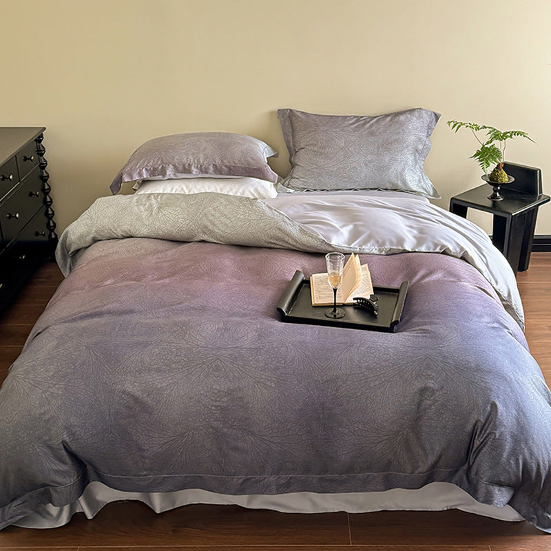 Silk cotton satin duvet cover with tonal jacquard pattern and extra soft feel